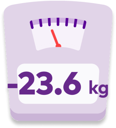 Ikona zníženia hmotnosti o – 23,6 kg.